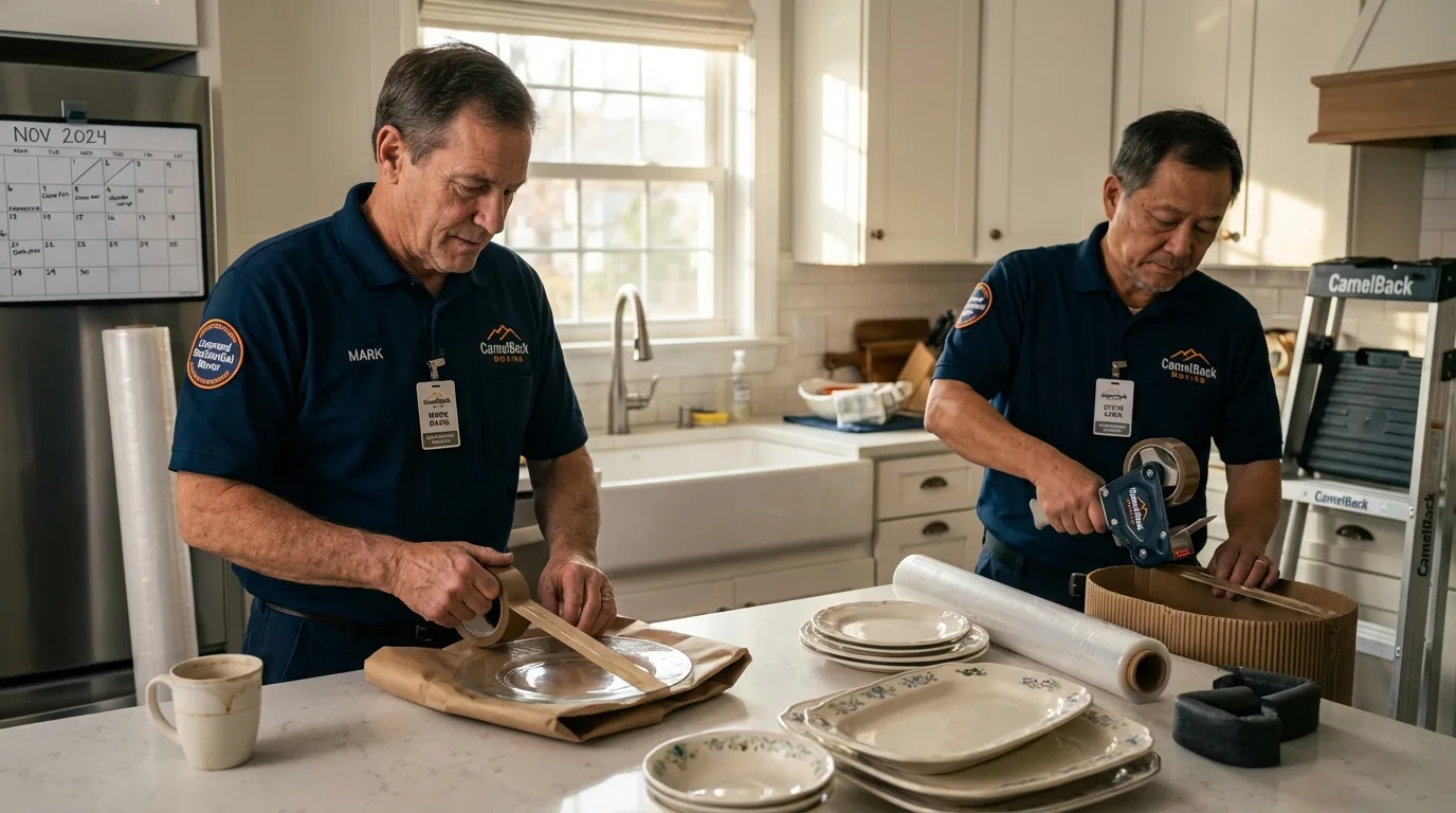 Professional crew packing kitchen dishware in East Flat Rock, NC